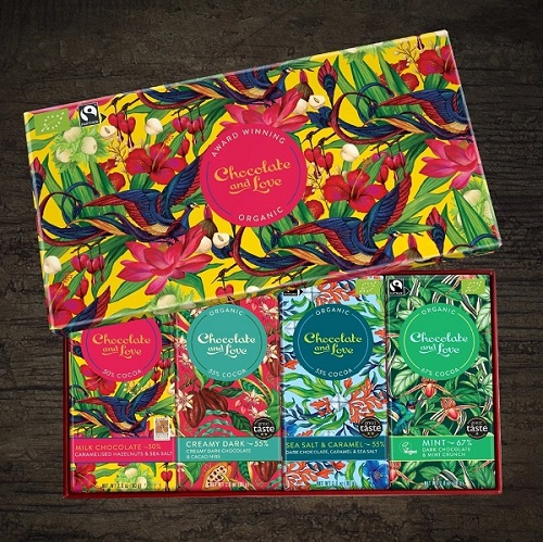 Luxe giftboxen met Vegan Fairtrade Chocolade in twee soorten! Milk hazelnut